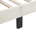 Lit plateforme Queen en bouclette blanche, tête de lit réglable