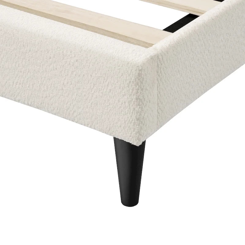 Lit plateforme Queen en bouclette blanche, tête de lit réglable