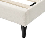 Lit plateforme Queen en bouclette blanche, tête de lit réglable