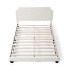 Lit plateforme Queen en bouclette blanche, tête de lit réglable