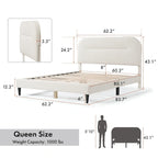 Lit plateforme Queen en bouclette blanche, tête de lit réglable