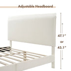 Lit plateforme Queen en bouclette blanche, tête de lit réglable