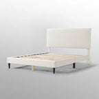 Lit plateforme Queen en bouclette blanche, tête de lit réglable