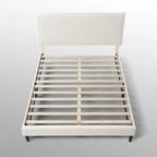 Lit plateforme Queen en bouclette blanche, tête de lit réglable