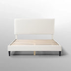 Lit plateforme Queen en bouclette blanche, tête de lit réglable