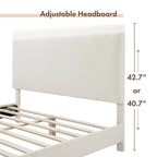 Lit plateforme Queen en bouclette blanche, tête de lit réglable