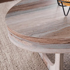 Table basse ovale en faux marbre marron – Style géométrique contemporain
