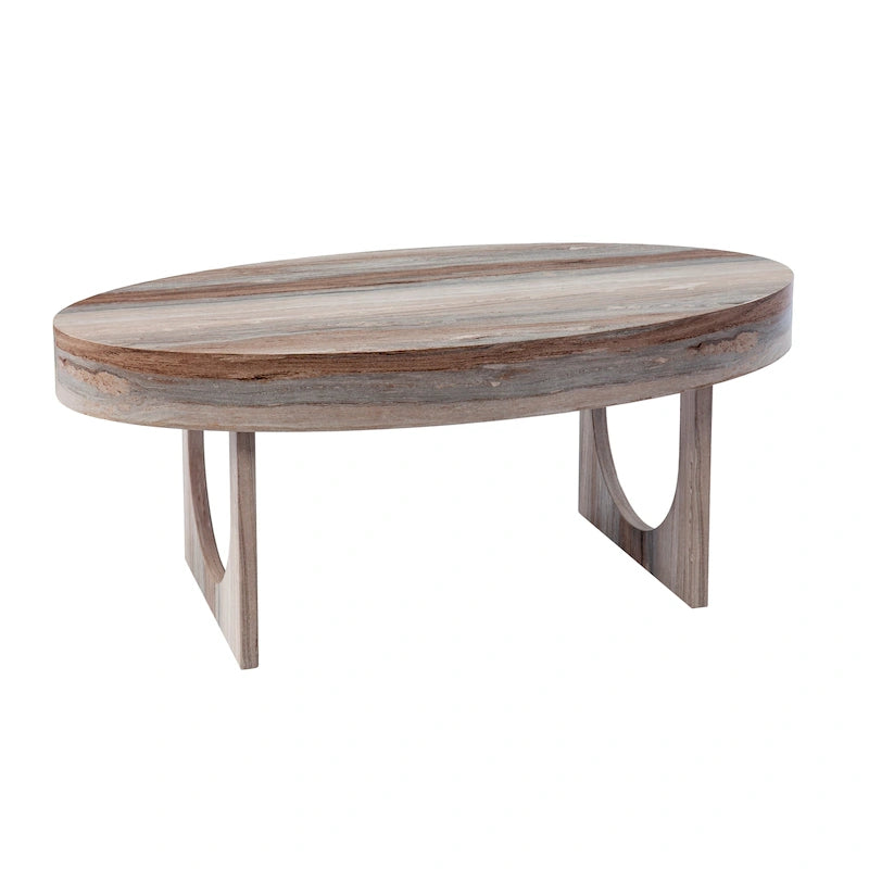 Table basse ovale en faux marbre marron – Style géométrique contemporain