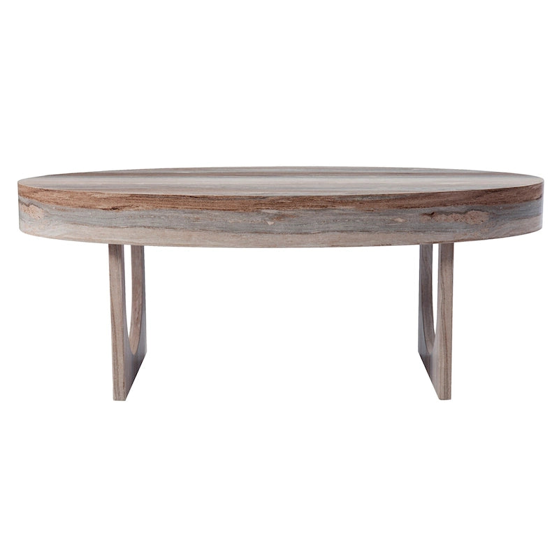Table basse ovale en faux marbre marron – Style géométrique contemporain