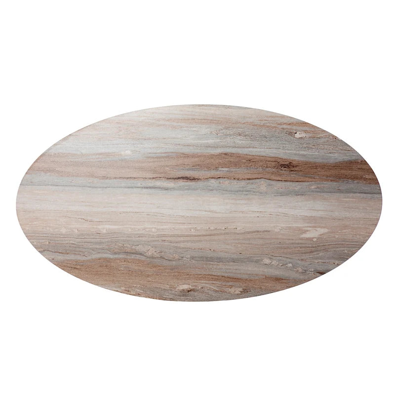 Table basse ovale en faux marbre marron – Style géométrique contemporain