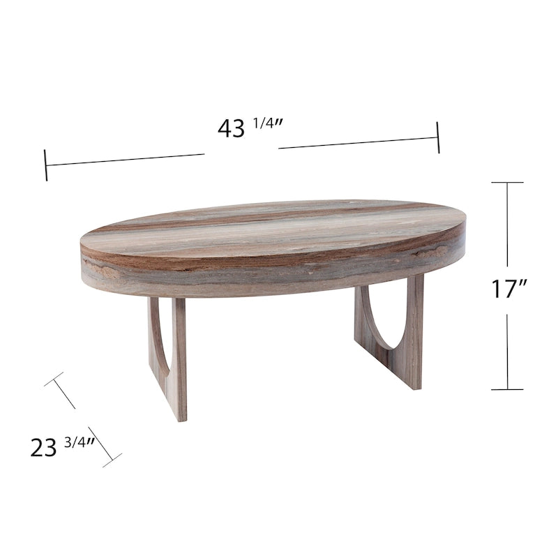 Table basse ovale en faux marbre marron – Style géométrique contemporain