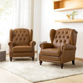 Fauteuil à oreilles 1 place en cuir véritable, garniture cloutée – Camel / Bordeaux / Bleu marine / Marron / Noir
