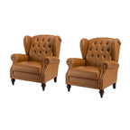 Fauteuil à oreilles 1 place en cuir véritable, garniture cloutée – Camel / Bordeaux / Bleu marine / Marron / Noir