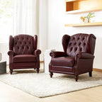 Fauteuil à oreilles 1 place en cuir véritable, garniture cloutée – Camel / Bordeaux / Bleu marine / Marron / Noir