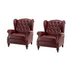 Fauteuil à oreilles 1 place en cuir véritable, garniture cloutée – Camel / Bordeaux / Bleu marine / Marron / Noir