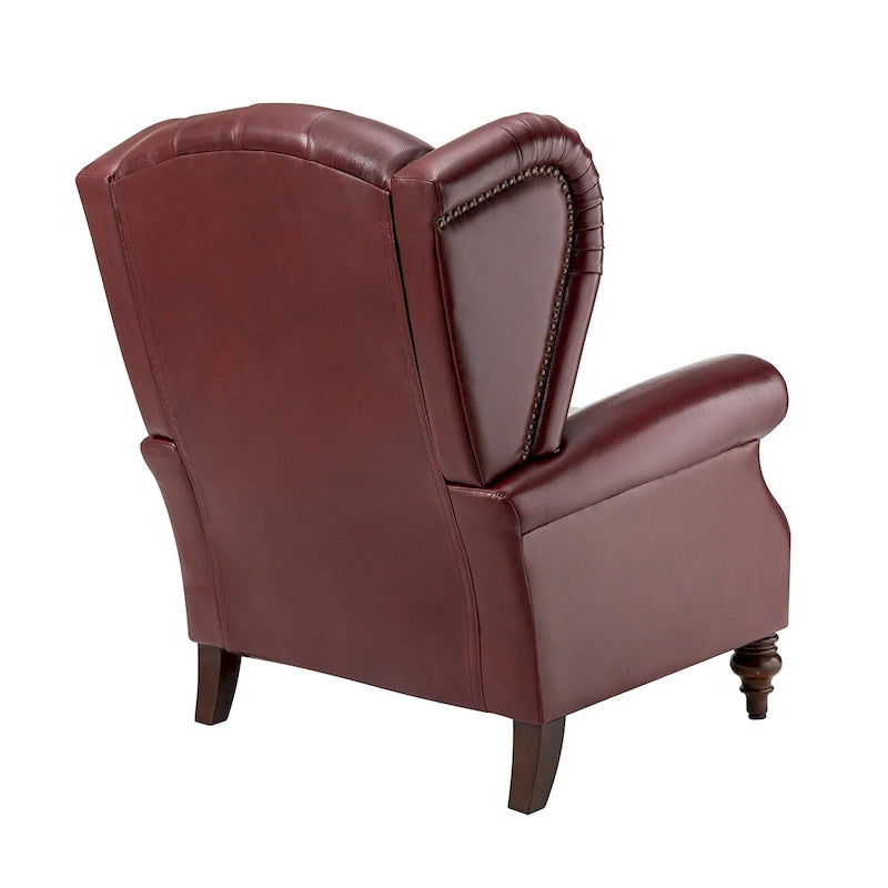 Fauteuil à oreilles 1 place en cuir véritable, garniture cloutée – Camel / Bordeaux / Bleu marine / Marron / Noir