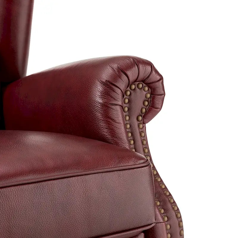 Fauteuil à oreilles 1 place en cuir véritable, garniture cloutée – Camel / Bordeaux / Bleu marine / Marron / Noir