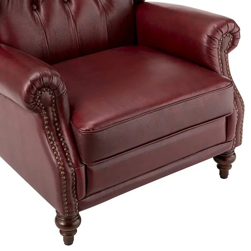 Fauteuil à oreilles 1 place en cuir véritable, garniture cloutée – Camel / Bordeaux / Bleu marine / Marron / Noir