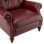 Fauteuil à oreilles 1 place en cuir véritable, garniture cloutée – Camel / Bordeaux / Bleu marine / Marron / Noir