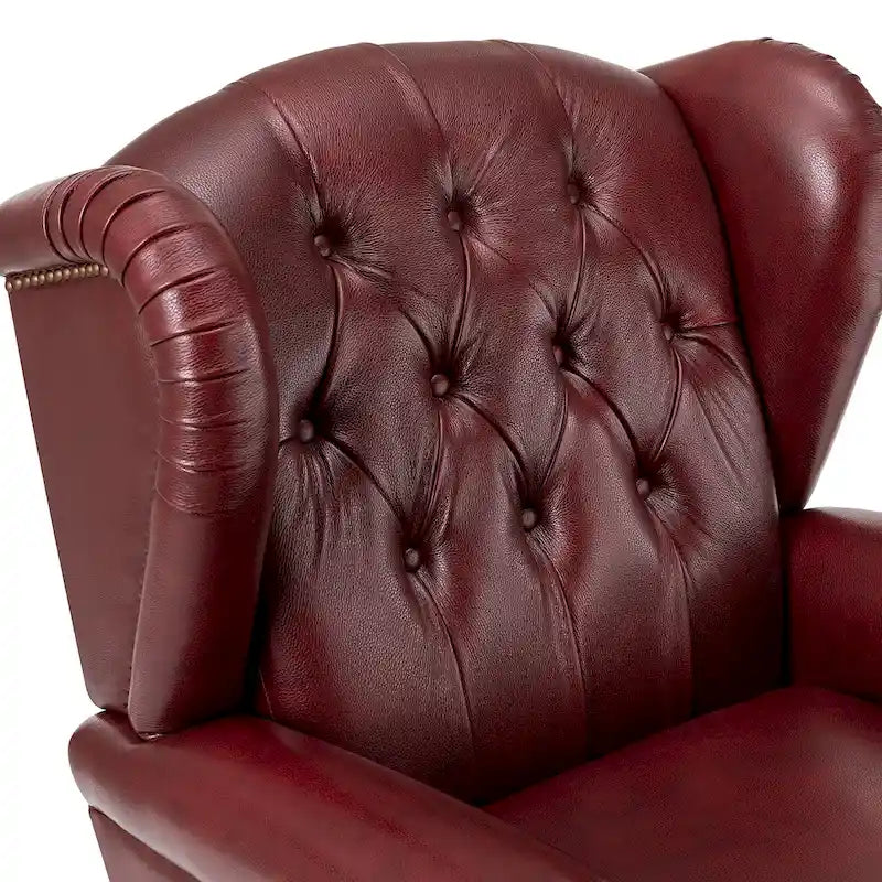 Fauteuil à oreilles 1 place en cuir véritable, garniture cloutée – Camel / Bordeaux / Bleu marine / Marron / Noir