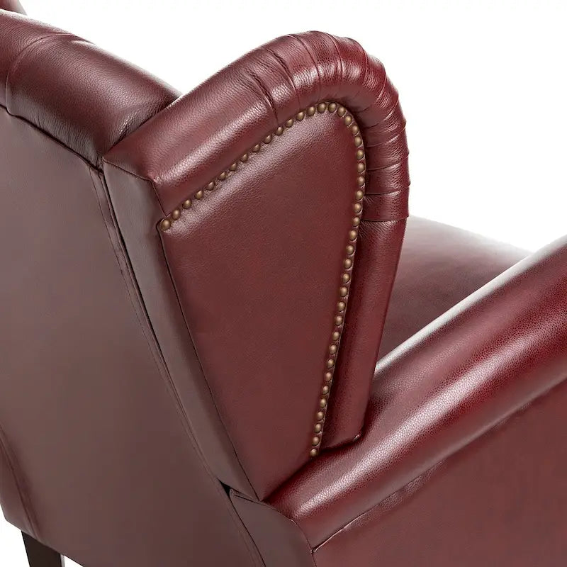Fauteuil à oreilles 1 place en cuir véritable, garniture cloutée – Camel / Bordeaux / Bleu marine / Marron / Noir