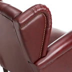 Fauteuil à oreilles 1 place en cuir véritable, garniture cloutée – Camel / Bordeaux / Bleu marine / Marron / Noir