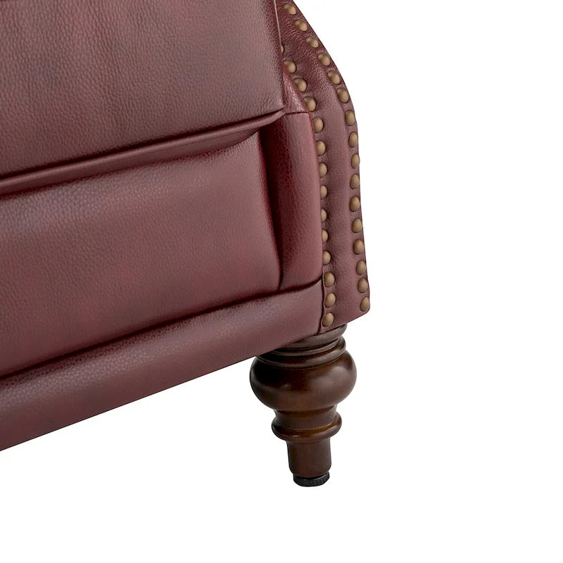 Fauteuil à oreilles 1 place en cuir véritable, garniture cloutée – Camel / Bordeaux / Bleu marine / Marron / Noir