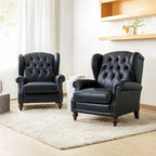 Fauteuil à oreilles 1 place en cuir véritable, garniture cloutée – Camel / Bordeaux / Bleu marine / Marron / Noir