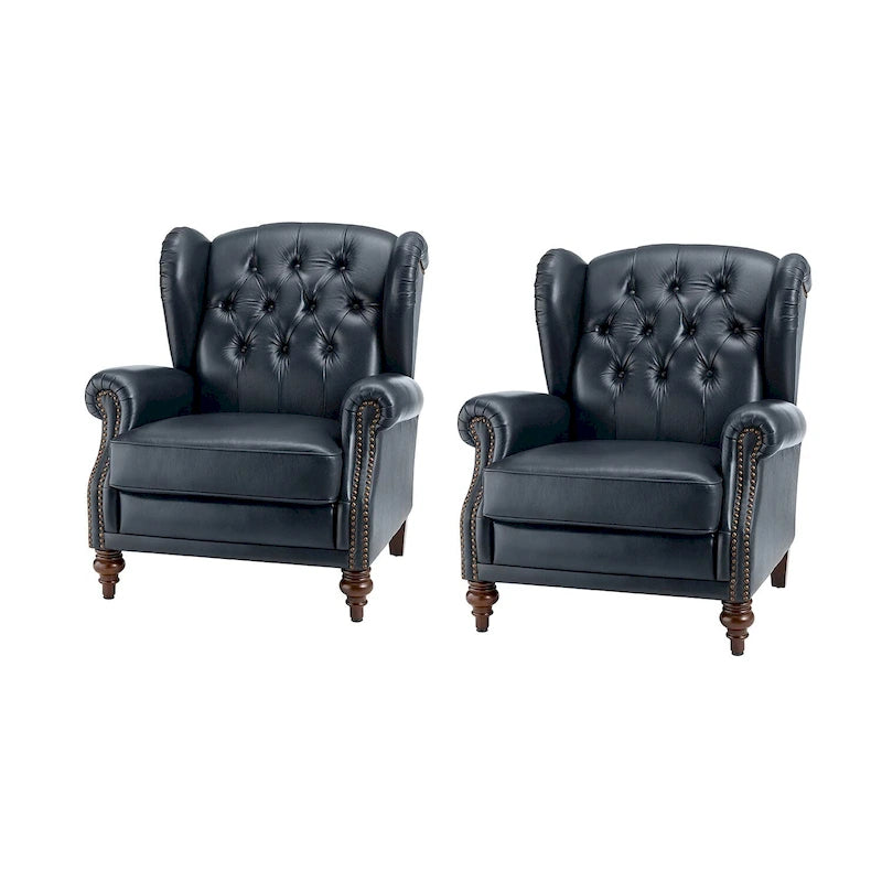 Fauteuil à oreilles 1 place en cuir véritable, garniture cloutée – Camel / Bordeaux / Bleu marine / Marron / Noir