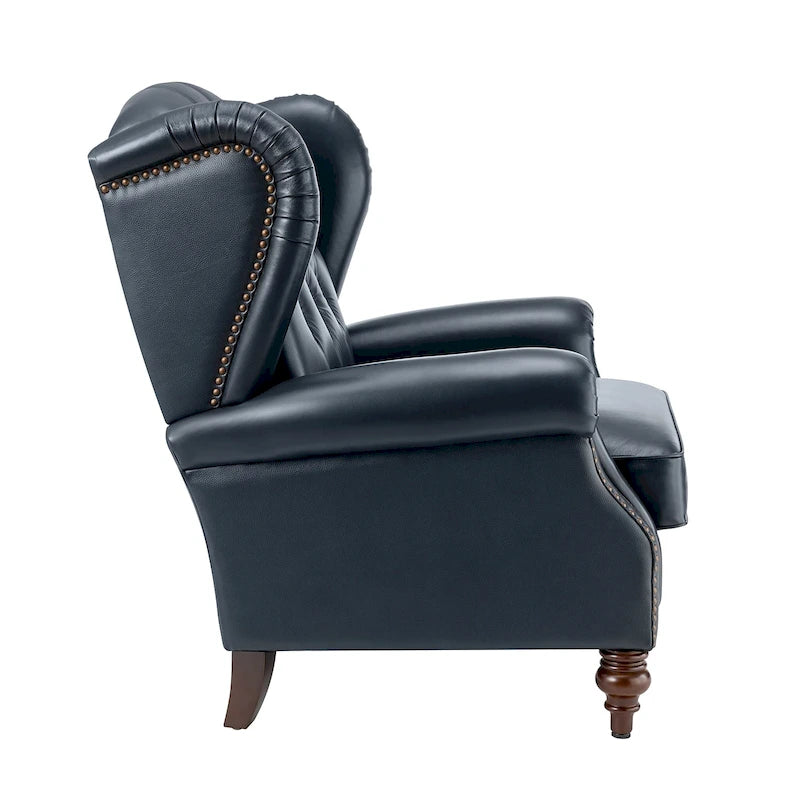 Fauteuil à oreilles 1 place en cuir véritable, garniture cloutée – Camel / Bordeaux / Bleu marine / Marron / Noir