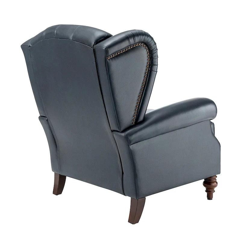 Fauteuil à oreilles 1 place en cuir véritable, garniture cloutée – Camel / Bordeaux / Bleu marine / Marron / Noir