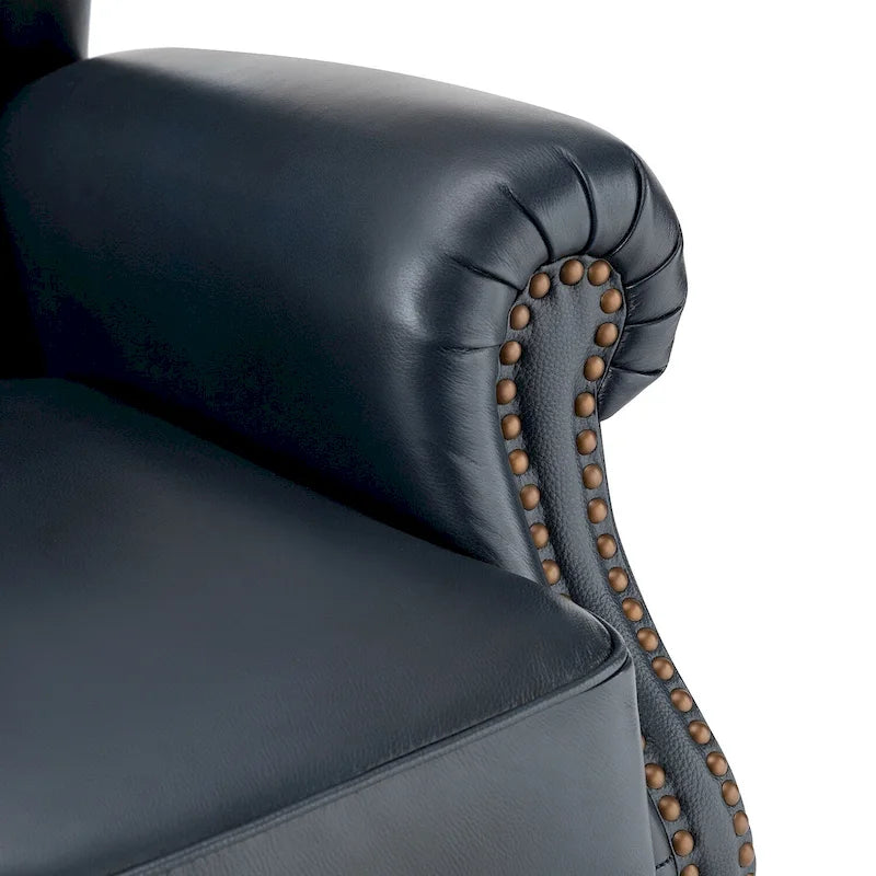 Fauteuil à oreilles 1 place en cuir véritable, garniture cloutée – Camel / Bordeaux / Bleu marine / Marron / Noir