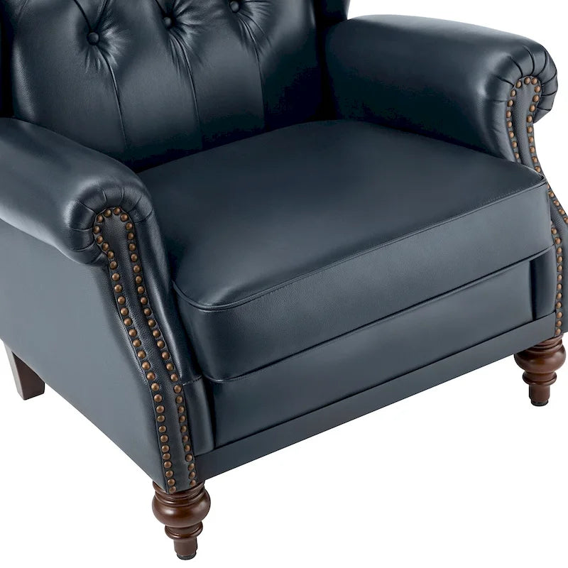 Fauteuil à oreilles 1 place en cuir véritable, garniture cloutée – Camel / Bordeaux / Bleu marine / Marron / Noir