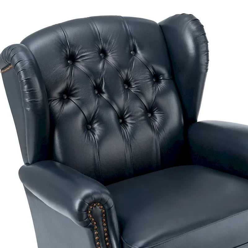 Fauteuil à oreilles 1 place en cuir véritable, garniture cloutée – Camel / Bordeaux / Bleu marine / Marron / Noir