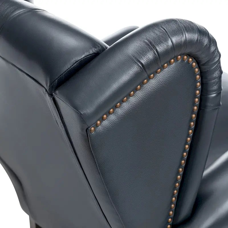 Fauteuil à oreilles 1 place en cuir véritable, garniture cloutée – Camel / Bordeaux / Bleu marine / Marron / Noir