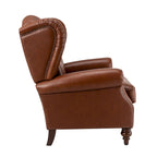 Fauteuil à oreilles 1 place en cuir véritable, garniture cloutée – Camel / Bordeaux / Bleu marine / Marron / Noir
