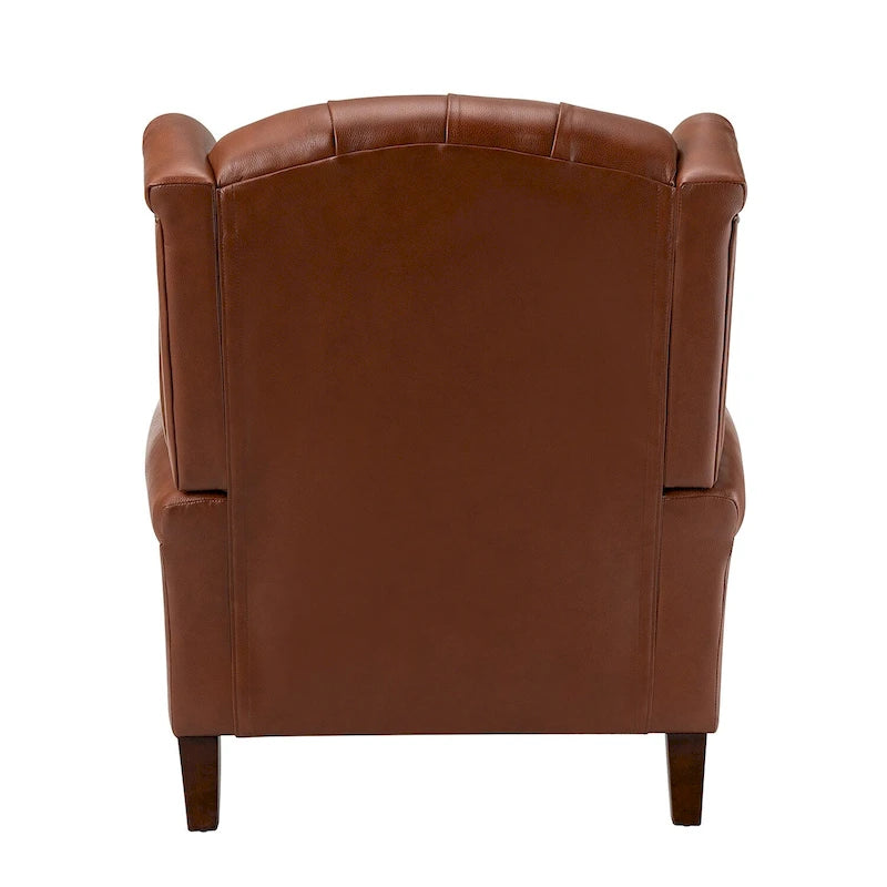 Fauteuil à oreilles 1 place en cuir véritable, garniture cloutée – Camel / Bordeaux / Bleu marine / Marron / Noir