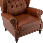 Fauteuil à oreilles 1 place en cuir véritable, garniture cloutée – Camel / Bordeaux / Bleu marine / Marron / Noir