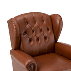 Fauteuil à oreilles 1 place en cuir véritable, garniture cloutée – Camel / Bordeaux / Bleu marine / Marron / Noir