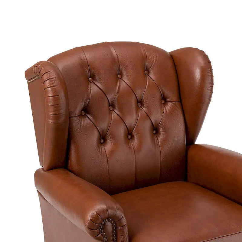 Fauteuil à oreilles 1 place en cuir véritable, garniture cloutée – Camel / Bordeaux / Bleu marine / Marron / Noir