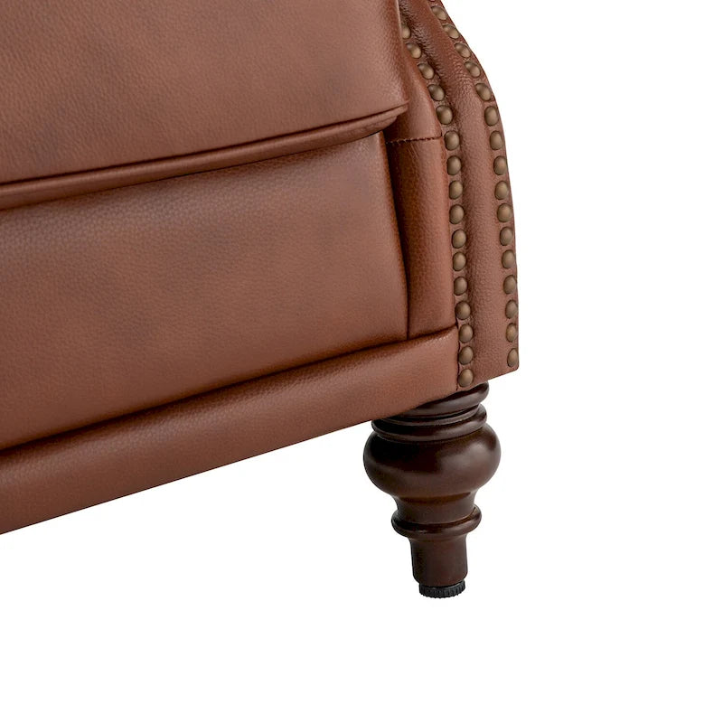 Fauteuil à oreilles 1 place en cuir véritable, garniture cloutée – Camel / Bordeaux / Bleu marine / Marron / Noir