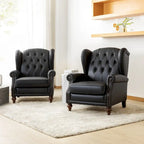 Fauteuil à oreilles 1 place en cuir véritable, garniture cloutée – Camel / Bordeaux / Bleu marine / Marron / Noir