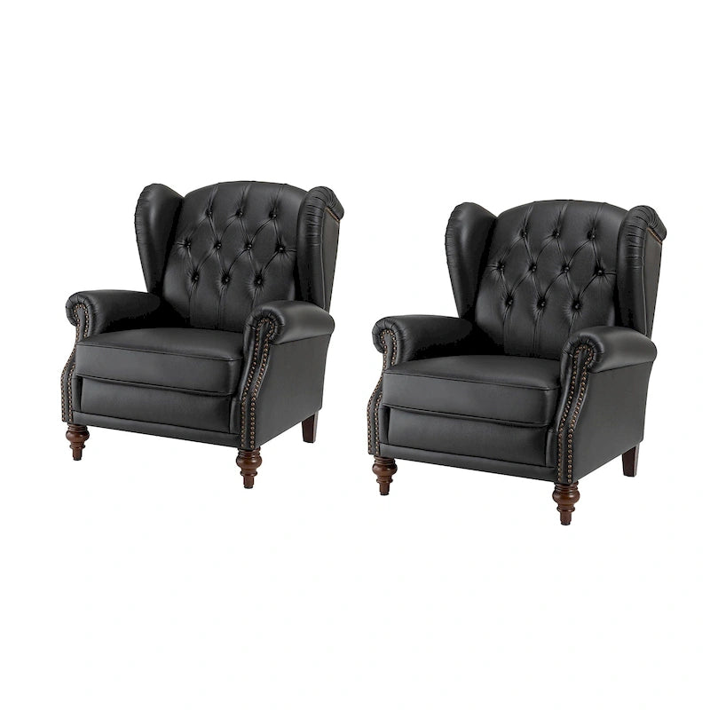 Fauteuil à oreilles 1 place en cuir véritable, garniture cloutée – Camel / Bordeaux / Bleu marine / Marron / Noir
