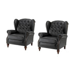 Fauteuil à oreilles 1 place en cuir véritable, garniture cloutée – Camel / Bordeaux / Bleu marine / Marron / Noir