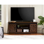 Meuble TV rustique marron/blanc avec portes coulissantes façon grange et rangement