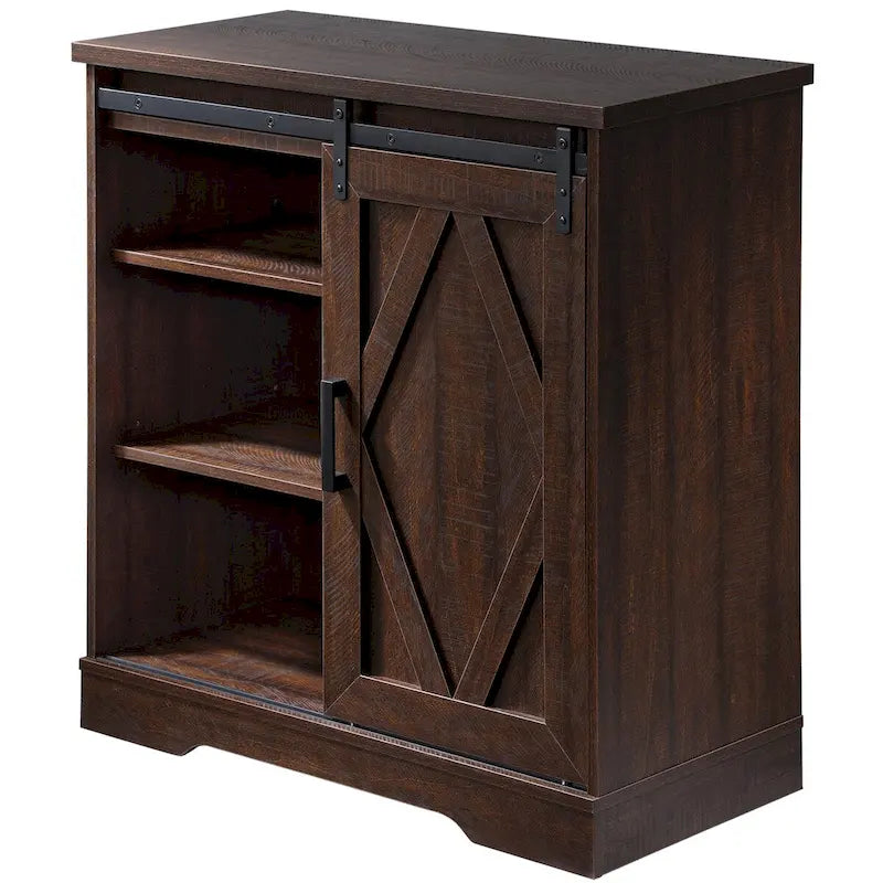 Meuble TV rustique marron/blanc avec portes coulissantes façon grange et rangement