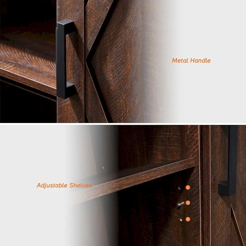 Meuble TV rustique marron/blanc avec portes coulissantes façon grange et rangement