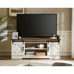 Meuble TV rustique marron/blanc avec portes coulissantes façon grange et rangement