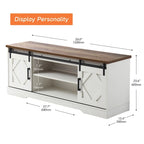 Meuble TV rustique marron/blanc avec portes coulissantes façon grange et rangement