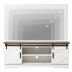 Meuble TV rustique marron/blanc avec portes coulissantes façon grange et rangement